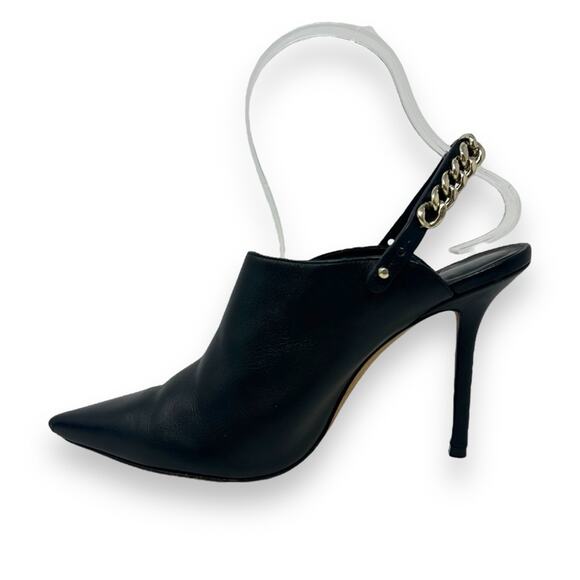 Jimmy Choo Lexx 100 Black Leather Gold Chain Slingback Heel Mules 36.5 Women’s - Picture 6 of 12